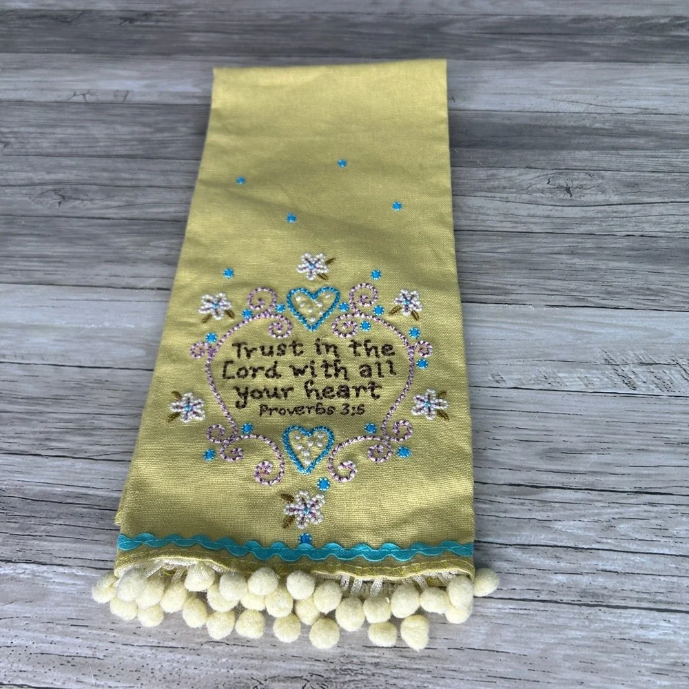 Natural Life Linen Tea Dish Towel Embroidered Boho Trust In The Lord Proverbs
